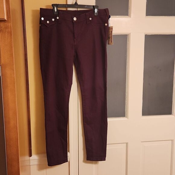 True Religion World Tour Leggings w/ Pocket Flaps in Grape Size 33 US 16 NWT - Picture 1 of 12